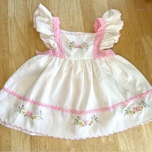 Vintage Cradle Togs Toddler Pinafore Pink Gingham Embroidered Hearts Prairie